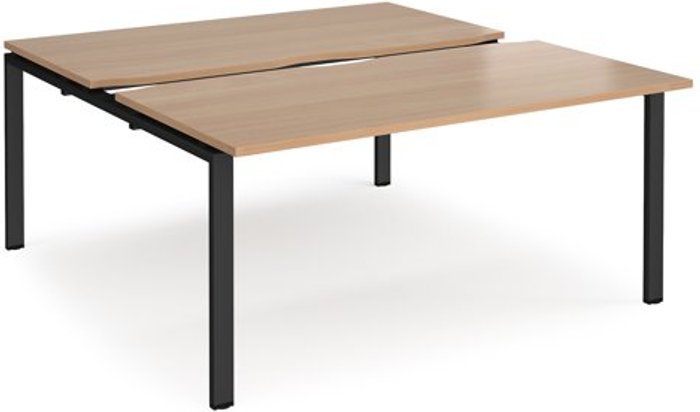 Office Monster | Adapt Bench Desk | 2 Person Starter Rectangular Desks 1600mm With Sliding Tops | Beech Tops With Black Frames | 1600mm Depth | Adapt Adapt Bench Desk | 2 Person Starter Rectangular Desks 1600mm With Sliding Tops | Beech Tops With Black Frames | 1600mm Depth | Adapt