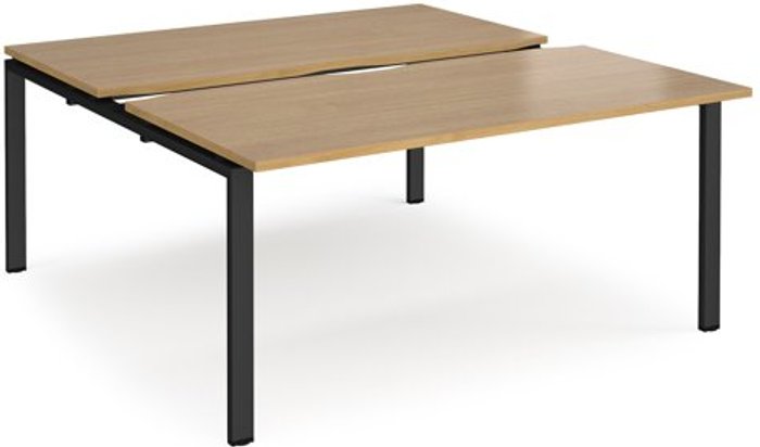 Office Monster | Adapt Bench Desk | 2 Person Starter Rectangular Desks 1600mm With Sliding Tops | Oak Tops With Black Frames | 1600mm Depth | Adapt Adapt Bench Desk | 2 Person Starter Rectangular Desks 1600mm With Sliding Tops | Oak Tops With Black Frames | 1600mm Depth | Adapt