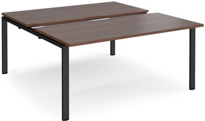 Office Monster | Adapt Bench Desk | 2 Person Starter Rectangular Desks 1600mm With Sliding Tops | Walnut Tops With Black Frames | 1600mm Depth | Adapt Adapt Bench Desk | 2 Person Starter Rectangular Desks 1600mm With Sliding Tops | Walnut Tops With Black Frames | 1600mm Depth | Adapt