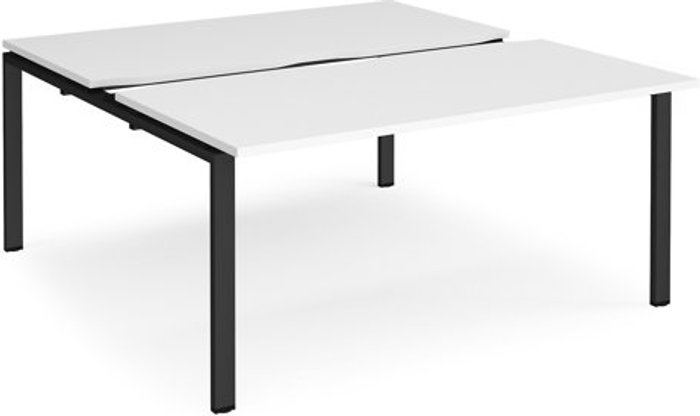 Office Monster | Adapt Bench Desk | 2 Person Starter Rectangular Desks 1600mm With Sliding Tops | White Tops With Black Frames | 1600mm Depth | Adapt Adapt Bench Desk | 2 Person Starter Rectangular Desks 1600mm With Sliding Tops | White Tops With Black Frames | 1600mm Depth | Adapt
