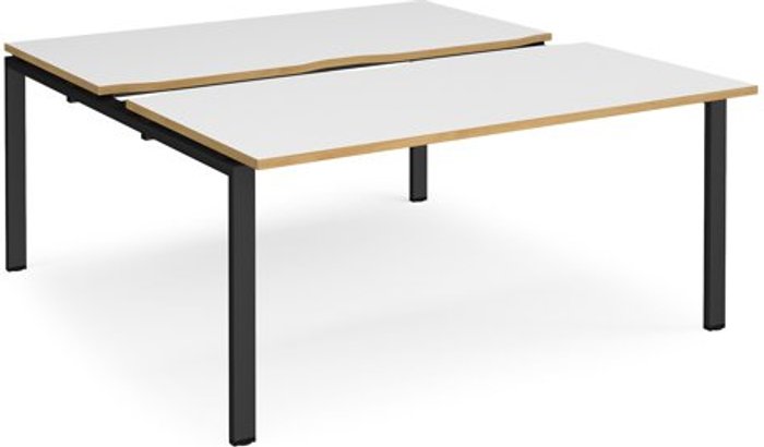 Office Monster | Adapt Bench Desk | 2 Person Starter Rectangular Desks 1600mm With Sliding Tops | White/Oak Tops With Black Frames | 1600mm Depth | Adapt Adapt Bench Desk | 2 Person Starter Rectangular Desks 1600mm With Sliding Tops | White/Oak Tops With Black Frames | 1600mm Depth | Adapt