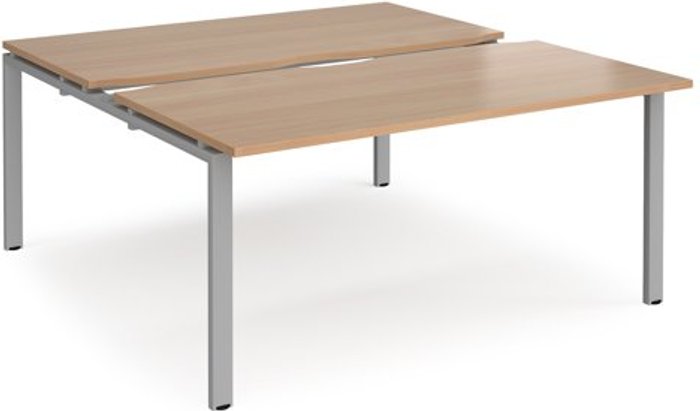 Office Monster | Adapt Bench Desk | 2 Person Starter Rectangular Desks 1600mm With Sliding Tops | Beech Tops With Silver Frames | 1600mm Depth | Adapt Adapt Bench Desk | 2 Person Starter Rectangular Desks 1600mm With Sliding Tops | Beech Tops With Silver Frames | 1600mm Depth | Adapt