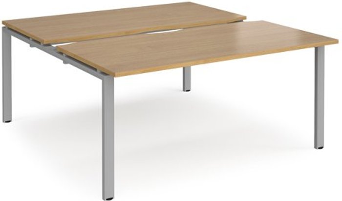 Office Monster | Adapt Bench Desk | 2 Person Starter Rectangular Desks 1600mm With Sliding Tops | Oak Tops With Silver Frames | 1600mm Depth | Adapt Adapt Bench Desk | 2 Person Starter Rectangular Desks 1600mm With Sliding Tops | Oak Tops With Silver Frames | 1600mm Depth | Adapt