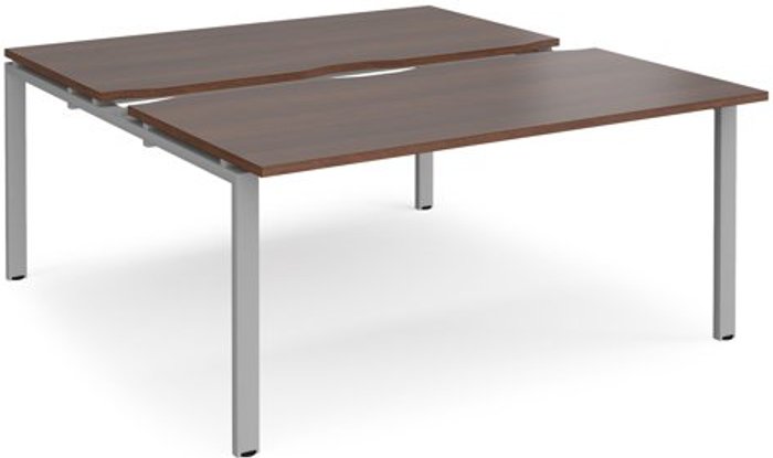 Office Monster | Adapt Bench Desk | 2 Person Starter Rectangular Desks 1600mm With Sliding Tops | Walnut Tops With Silver Frames | 1600mm Depth | Adapt Adapt Bench Desk | 2 Person Starter Rectangular Desks 1600mm With Sliding Tops | Walnut Tops With Silver Frames | 1600mm Depth | Adapt