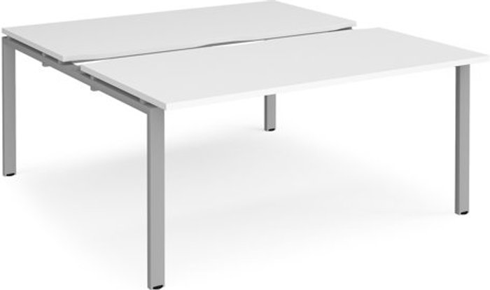 Office Monster | Adapt Bench Desk | 2 Person Starter Rectangular Desks 1600mm With Sliding Tops | White Tops With Silver Frames | 1600mm Depth | Adapt Adapt Bench Desk | 2 Person Starter Rectangular Desks 1600mm With Sliding Tops | White Tops With Silver Frames | 1600mm Depth | Adapt
