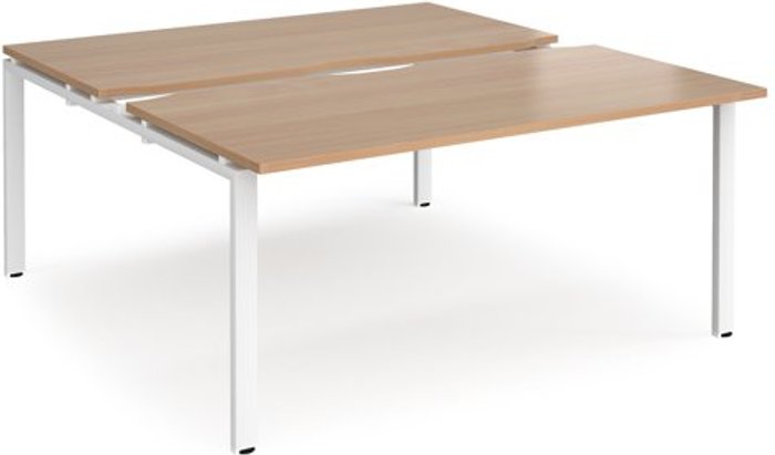 Office Monster | Adapt Bench Desk | 2 Person Starter Rectangular Desks 1600mm With Sliding Tops | Beech Tops With White Frames | 1600mm Depth | Adapt Adapt Bench Desk | 2 Person Starter Rectangular Desks 1600mm With Sliding Tops | Beech Tops With White Frames | 1600mm Depth | Adapt