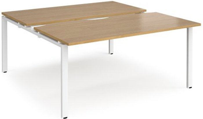 Office Monster | Adapt Bench Desk | 2 Person Starter Rectangular Desks 1600mm With Sliding Tops | Oak Tops With White Frames | 1600mm Depth | Adapt Adapt Bench Desk | 2 Person Starter Rectangular Desks 1600mm With Sliding Tops | Oak Tops With White Frames | 1600mm Depth | Adapt