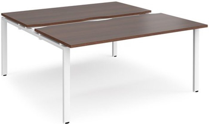 Office Monster | Adapt Bench Desk | 2 Person Starter Rectangular Desks 1600mm With Sliding Tops | Walnut Tops With White Frames | 1600mm Depth | Adapt Adapt Bench Desk | 2 Person Starter Rectangular Desks 1600mm With Sliding Tops | Walnut Tops With White Frames | 1600mm Depth | Adapt