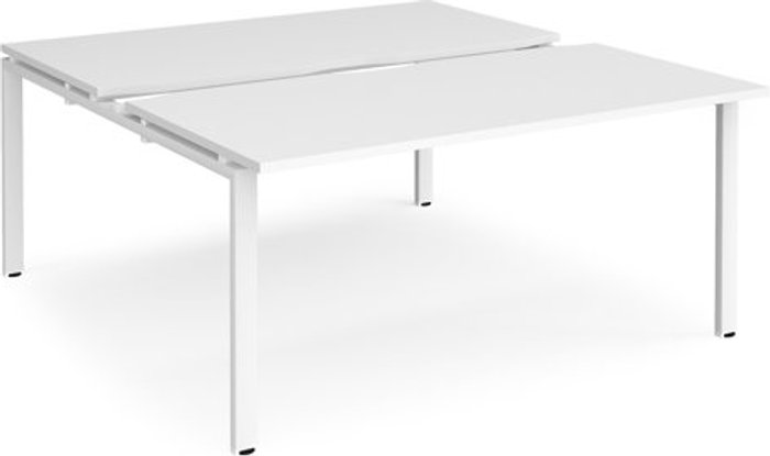 Office Monster | Adapt Bench Desk | 2 Person Starter Rectangular Desks 1600mm With Sliding Tops | White Tops With White Frames | 1600mm Depth | Adapt Adapt Bench Desk | 2 Person Starter Rectangular Desks 1600mm With Sliding Tops | White Tops With White Frames | 1600mm Depth | Adapt