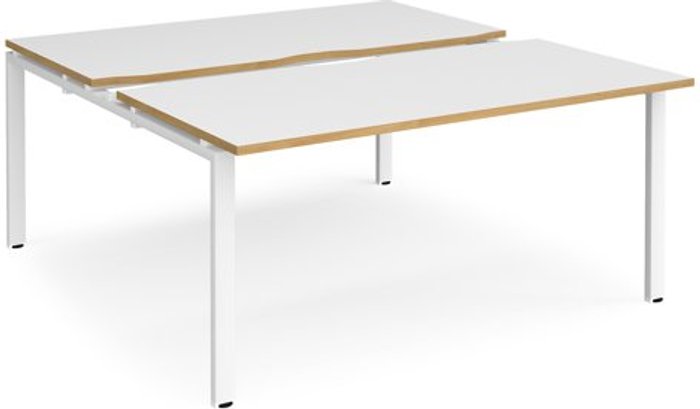 Office Monster | Adapt Bench Desk | 2 Person Starter Rectangular Desks 1600mm With Sliding Tops | White/Oak Tops With White Frames | 1600mm Depth | Adapt Adapt Bench Desk | 2 Person Starter Rectangular Desks 1600mm With Sliding Tops | White/Oak Tops With White Frames | 1600mm Depth | Adapt