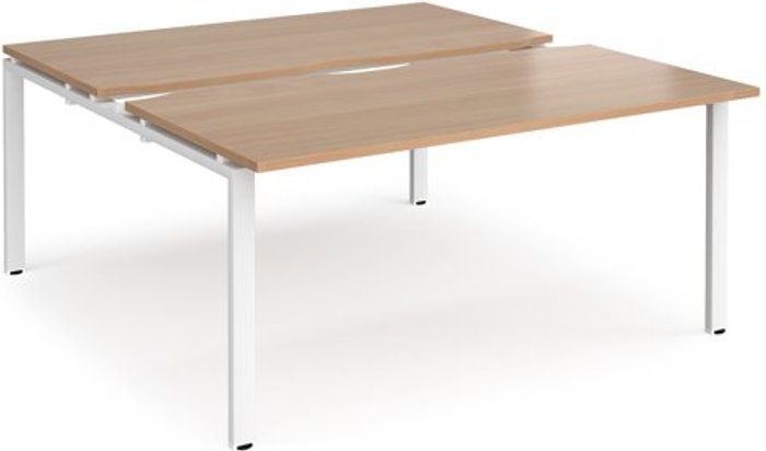 Office Monster | Adapt Bench Desk | 2 Person Rectangular Desks 1600mm With Sliding Tops | Beech Tops With White Frames | 1600mm Depth | Adapt Adapt Bench Desk | 2 Person Rectangular Desks 1600mm With Sliding Tops | Beech Tops With White Frames | 1600mm Depth | Adapt