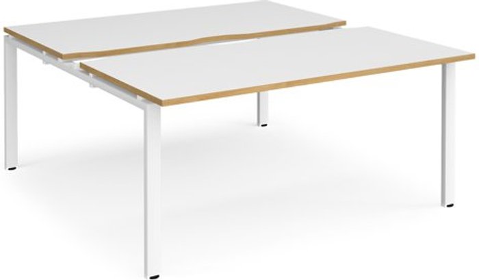 Office Monster | Adapt Bench Desk | 2 Person Rectangular Desks 1600mm With Sliding Tops | White/Oak Tops With White Frames | 1600mm Depth | Adapt Adapt Bench Desk | 2 Person Rectangular Desks 1600mm With Sliding Tops | White/Oak Tops With White Frames | 1600mm Depth | Adapt