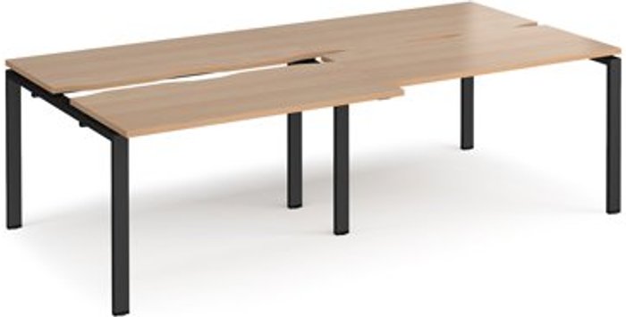 Office Monster | Adapt Bench Desk | 4 Person Rectangular Desks 2400mm With Sliding Tops | Beech Tops With Black Frames | 1200mm Depth | Adapt Adapt Bench Desk | 4 Person Rectangular Desks 2400mm With Sliding Tops | Beech Tops With Black Frames | 1200mm Depth | Adapt