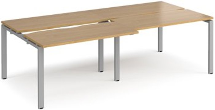 Office Monster | Adapt Bench Desk | 4 Person Rectangular Desks 2400mm With Sliding Tops | Oak Tops With Silver Frames | 1200mm Depth | Adapt Adapt Bench Desk | 4 Person Rectangular Desks 2400mm With Sliding Tops | Oak Tops With Silver Frames | 1200mm Depth | Adapt