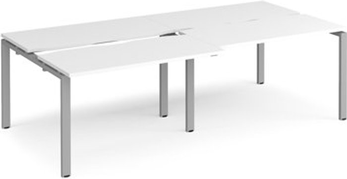 Office Monster | Adapt Bench Desk | 4 Person Rectangular Desks 2400mm With Sliding Tops | White Tops With Silver Frames | 1200mm Depth | Adapt Adapt Bench Desk | 4 Person Rectangular Desks 2400mm With Sliding Tops | White Tops With Silver Frames | 1200mm Depth | Adapt
