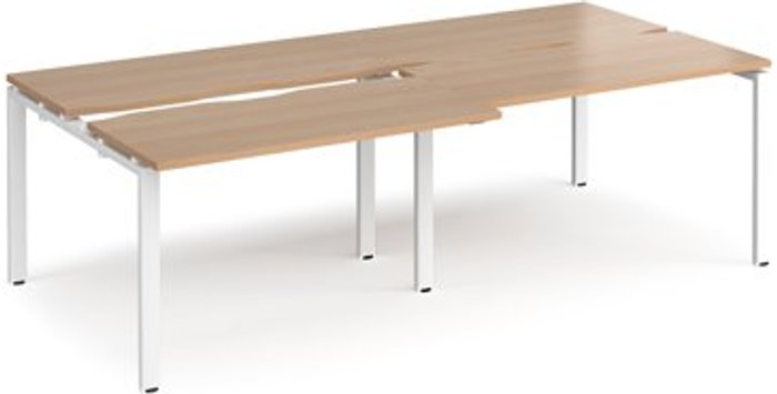 Office Monster | Adapt Bench Desk | 4 Person Rectangular Desks 2400mm With Sliding Tops | Beech Tops With White Frames | 1200mm Depth | Adapt Adapt Bench Desk | 4 Person Rectangular Desks 2400mm With Sliding Tops | Beech Tops With White Frames | 1200mm Depth | Adapt