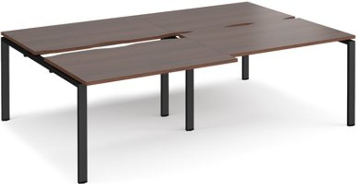 Office Monster | Adapt Bench Desk | 4 Person Rectangular Desks 2400mm With Sliding Tops | Walnut Tops With Black Frames | 1600mm Depth | Adapt Adapt Bench Desk | 4 Person Rectangular Desks 2400mm With Sliding Tops | Walnut Tops With Black Frames | 1600mm Depth | Adapt