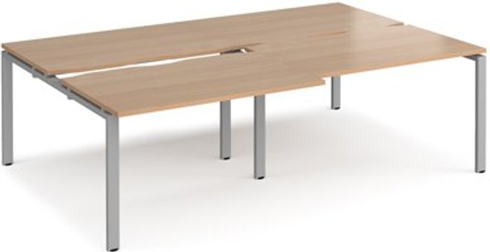 Office Monster | Adapt Bench Desk | 4 Person Rectangular Desks 2400mm With Sliding Tops | Beech Tops With Silver Frames | 1600mm Depth | Adapt Adapt Bench Desk | 4 Person Rectangular Desks 2400mm With Sliding Tops | Beech Tops With Silver Frames | 1600mm Depth | Adapt