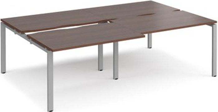 Office Monster | Adapt Bench Desk | 4 Person Rectangular Desks 2400mm With Sliding Tops | Walnut Tops With Silver Frames | 1600mm Depth | Adapt Adapt Bench Desk | 4 Person Rectangular Desks 2400mm With Sliding Tops | Walnut Tops With Silver Frames | 1600mm Depth | Adapt