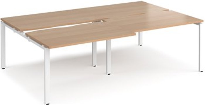 Office Monster | Adapt Bench Desk | 4 Person Rectangular Desks 2400mm With Sliding Tops | Beech Tops With White Frames | 1600mm Depth | Adapt Adapt Bench Desk | 4 Person Rectangular Desks 2400mm With Sliding Tops | Beech Tops With White Frames | 1600mm Depth | Adapt