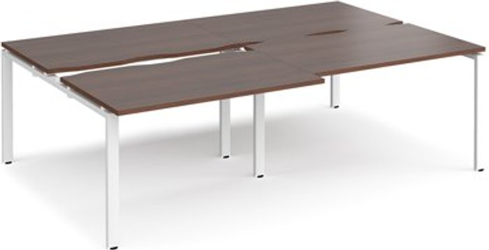 Office Monster | Adapt Bench Desk | 4 Person Rectangular Desks 2400mm With Sliding Tops | Walnut Tops With White Frames | 1600mm Depth | Adapt Adapt Bench Desk | 4 Person Rectangular Desks 2400mm With Sliding Tops | Walnut Tops With White Frames | 1600mm Depth | Adapt