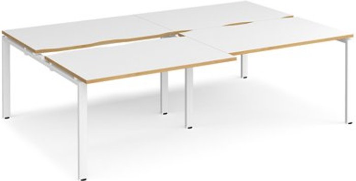 Office Monster | Adapt Bench Desk | 4 Person Rectangular Desks 2400mm With Sliding Tops | White/Oak Tops With White Frames | 1600mm Depth | Adapt Adapt Bench Desk | 4 Person Rectangular Desks 2400mm With Sliding Tops | White/Oak Tops With White Frames | 1600mm Depth | Adapt