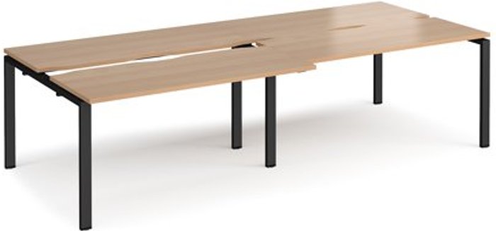 Office Monster | Adapt Bench Desk | 4 Person Rectangular Desks 2800mm With Sliding Tops | Beech Tops With Black Frames | 1200mm Depth | Adapt Adapt Bench Desk | 4 Person Rectangular Desks 2800mm With Sliding Tops | Beech Tops With Black Frames | 1200mm Depth | Adapt