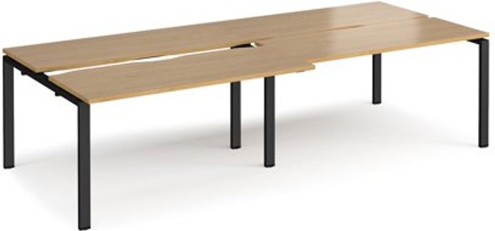 Office Monster | Adapt Bench Desk | 4 Person Rectangular Desks 2800mm With Sliding Tops | Oak Tops With Black Frames | 1200mm Depth | Adapt Adapt Bench Desk | 4 Person Rectangular Desks 2800mm With Sliding Tops | Oak Tops With Black Frames | 1200mm Depth | Adapt