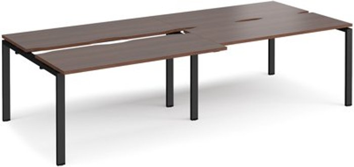 Office Monster | Adapt Bench Desk | 4 Person Rectangular Desks 2800mm With Sliding Tops | Walnut Tops With Black Frames | 1200mm Depth | Adapt Adapt Bench Desk | 4 Person Rectangular Desks 2800mm With Sliding Tops | Walnut Tops With Black Frames | 1200mm Depth | Adapt