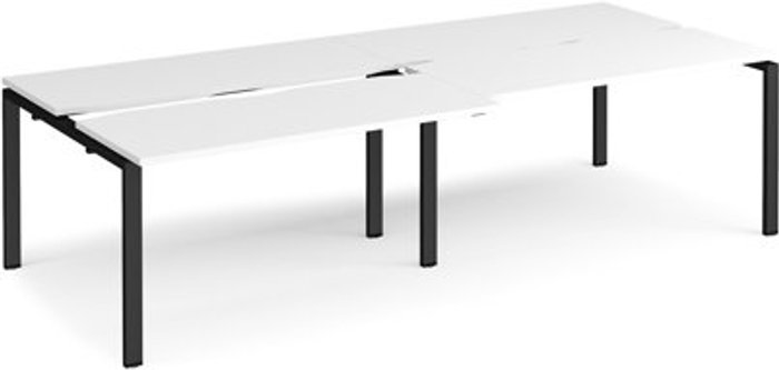 Office Monster | Adapt Bench Desk | 4 Person Rectangular Desks 2800mm With Sliding Tops | White Tops With Black Frames | 1200mm Depth | Adapt Adapt Bench Desk | 4 Person Rectangular Desks 2800mm With Sliding Tops | White Tops With Black Frames | 1200mm Depth | Adapt