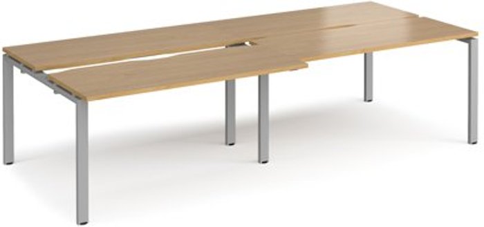 Office Monster | Adapt Bench Desk | 4 Person Rectangular Desks 2800mm With Sliding Tops | Oak Tops With Silver Frames | 1200mm Depth | Adapt Adapt Bench Desk | 4 Person Rectangular Desks 2800mm With Sliding Tops | Oak Tops With Silver Frames | 1200mm Depth | Adapt