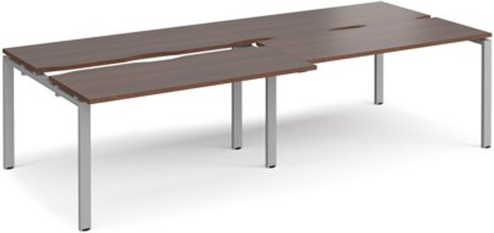 Office Monster | Adapt Bench Desk | 4 Person Rectangular Desks 2800mm With Sliding Tops | Walnut Tops With Silver Frames | 1200mm Depth | Adapt Adapt Bench Desk | 4 Person Rectangular Desks 2800mm With Sliding Tops | Walnut Tops With Silver Frames | 1200mm Depth | Adapt