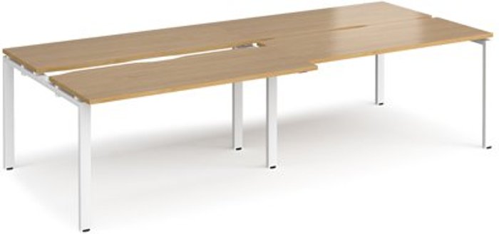 Office Monster | Adapt Bench Desk | 4 Person Rectangular Desks 2800mm With Sliding Tops | Oak Tops With White Frames | 1200mm Depth | Adapt Adapt Bench Desk | 4 Person Rectangular Desks 2800mm With Sliding Tops | Oak Tops With White Frames | 1200mm Depth | Adapt