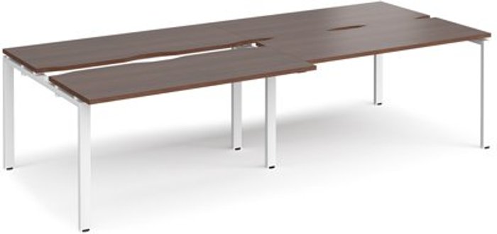 Office Monster | Adapt Bench Desk | 4 Person Rectangular Desks 2800mm With Sliding Tops | Walnut Tops With White Frames | 1200mm Depth | Adapt Adapt Bench Desk | 4 Person Rectangular Desks 2800mm With Sliding Tops | Walnut Tops With White Frames | 1200mm Depth | Adapt