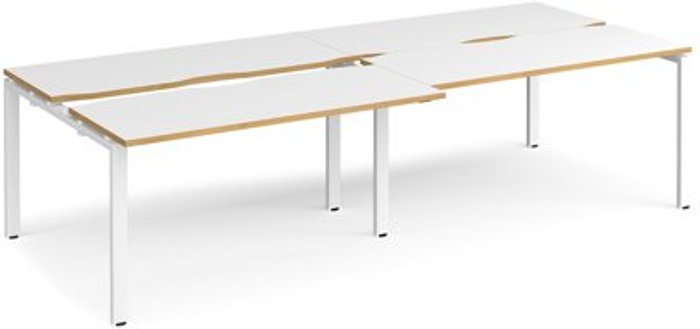 Office Monster | Adapt Bench Desk | 4 Person Rectangular Desks 2800mm With Sliding Tops | White/Oak Tops With White Frames | 1200mm Depth | Adapt Adapt Bench Desk | 4 Person Rectangular Desks 2800mm With Sliding Tops | White/Oak Tops With White Frames | 1200mm Depth | Adapt