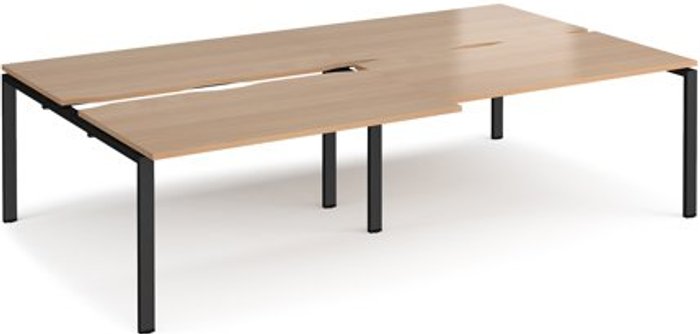 Office Monster | Adapt Bench Desk | 4 Person Rectangular Desks 2800mm With Sliding Tops | Beech Tops With Black Frames | 1600mm Depth | Adapt Adapt Bench Desk | 4 Person Rectangular Desks 2800mm With Sliding Tops | Beech Tops With Black Frames | 1600mm Depth | Adapt