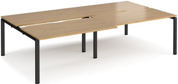 Office Monster | Adapt Bench Desk | 4 Person Rectangular Desks 2800mm With Sliding Tops | Oak Tops With Black Frames | 1600mm Depth | Adapt Adapt Bench Desk | 4 Person Rectangular Desks 2800mm With Sliding Tops | Oak Tops With Black Frames | 1600mm Depth | Adapt