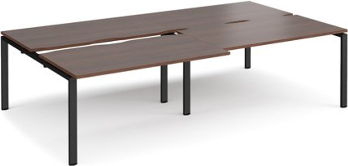 Office Monster | Adapt Bench Desk | 4 Person Rectangular Desks 2800mm With Sliding Tops | Walnut Tops With Black Frames | 1600mm Depth | Adapt Adapt Bench Desk | 4 Person Rectangular Desks 2800mm With Sliding Tops | Walnut Tops With Black Frames | 1600mm Depth | Adapt