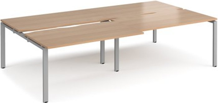 Office Monster | Adapt Bench Desk | 4 Person Rectangular Desks 2800mm With Sliding Tops | Beech Tops With Silver Frames | 1600mm Depth | Adapt Adapt Bench Desk | 4 Person Rectangular Desks 2800mm With Sliding Tops | Beech Tops With Silver Frames | 1600mm Depth | Adapt