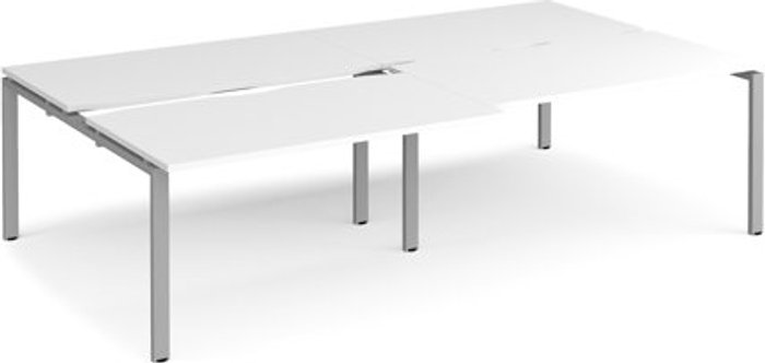 Office Monster | Adapt Bench Desk | 4 Person Rectangular Desks 2800mm With Sliding Tops | White Tops With Silver Frames | 1600mm Depth | Adapt Adapt Bench Desk | 4 Person Rectangular Desks 2800mm With Sliding Tops | White Tops With Silver Frames | 1600mm Depth | Adapt