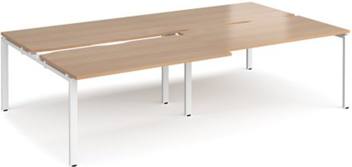 Office Monster | Adapt Bench Desk | 4 Person Rectangular Desks 2800mm With Sliding Tops | Beech Tops With White Frames | 1600mm Depth | Adapt Adapt Bench Desk | 4 Person Rectangular Desks 2800mm With Sliding Tops | Beech Tops With White Frames | 1600mm Depth | Adapt