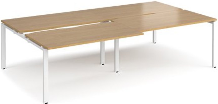 Office Monster | Adapt Bench Desk | 4 Person Rectangular Desks 2800mm With Sliding Tops | Oak Tops With White Frames | 1600mm Depth | Adapt Adapt Bench Desk | 4 Person Rectangular Desks 2800mm With Sliding Tops | Oak Tops With White Frames | 1600mm Depth | Adapt