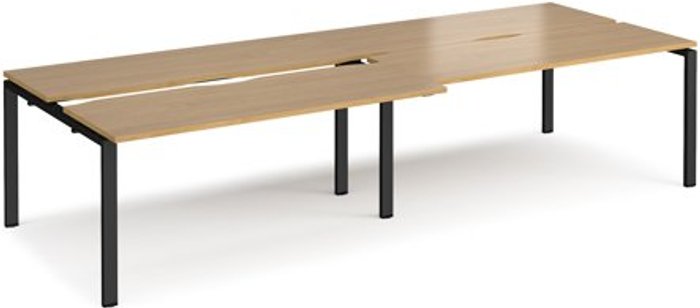 Office Monster | Adapt Bench Desk | 4 Person Rectangular Desks 3200mm With Sliding Tops | Oak Tops With Black Frames | 1200mm Depth | Adapt Adapt Bench Desk | 4 Person Rectangular Desks 3200mm With Sliding Tops | Oak Tops With Black Frames | 1200mm Depth | Adapt