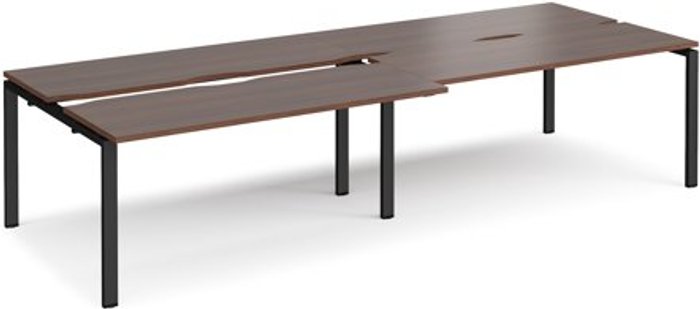 Office Monster | Adapt Bench Desk | 4 Person Rectangular Desks 3200mm With Sliding Tops | Walnut Tops With Black Frames | 1200mm Depth | Adapt Adapt Bench Desk | 4 Person Rectangular Desks 3200mm With Sliding Tops | Walnut Tops With Black Frames | 1200mm Depth | Adapt