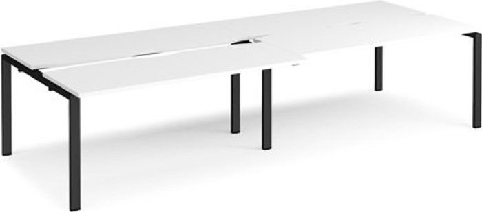 Office Monster | Adapt Bench Desk | 4 Person Rectangular Desks 3200mm With Sliding Tops | White Tops With Black Frames | 1200mm Depth | Adapt Adapt Bench Desk | 4 Person Rectangular Desks 3200mm With Sliding Tops | White Tops With Black Frames | 1200mm Depth | Adapt