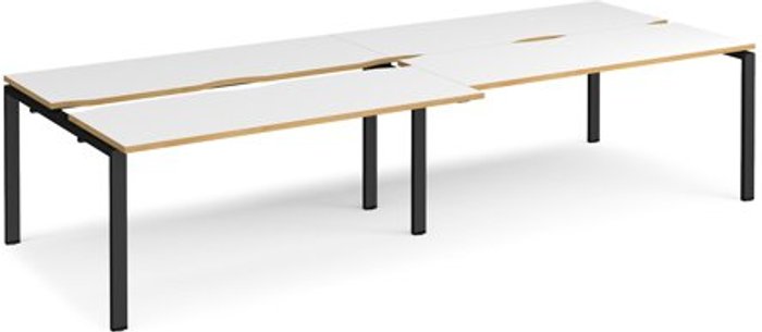 Office Monster | Adapt Bench Desk | 4 Person Rectangular Desks 3200mm With Sliding Tops | White/Oak Tops With Black Frames | 1200mm Depth | Adapt Adapt Bench Desk | 4 Person Rectangular Desks 3200mm With Sliding Tops | White/Oak Tops With Black Frames | 1200mm Depth | Adapt