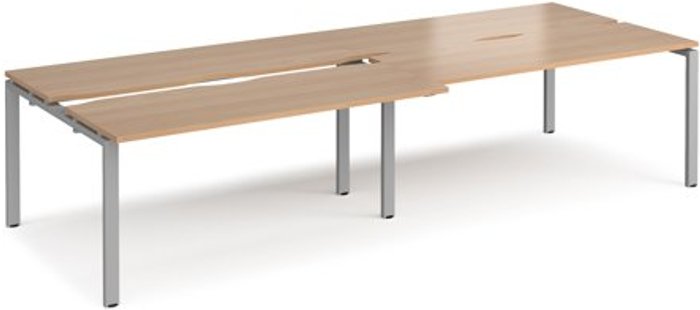 Office Monster | Adapt Bench Desk | 4 Person Rectangular Desks 3200mm With Sliding Tops | Beech Tops With Silver Frames | 1200mm Depth | Adapt Adapt Bench Desk | 4 Person Rectangular Desks 3200mm With Sliding Tops | Beech Tops With Silver Frames | 1200mm Depth | Adapt