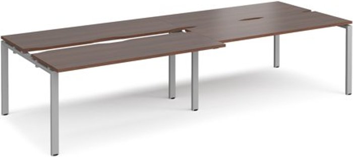 Office Monster | Adapt Bench Desk | 4 Person Rectangular Desks 3200mm With Sliding Tops | Walnut Tops With Silver Frames | 1200mm Depth | Adapt Adapt Bench Desk | 4 Person Rectangular Desks 3200mm With Sliding Tops | Walnut Tops With Silver Frames | 1200mm Depth | Adapt