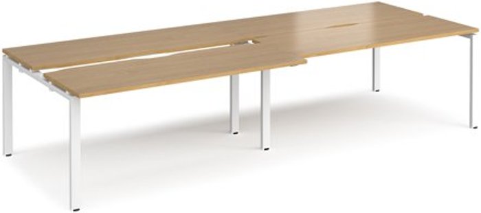 Office Monster | Adapt Bench Desk | 4 Person Rectangular Desks 3200mm With Sliding Tops | Oak Tops With White Frames | 1200mm Depth | Adapt Adapt Bench Desk | 4 Person Rectangular Desks 3200mm With Sliding Tops | Oak Tops With White Frames | 1200mm Depth | Adapt