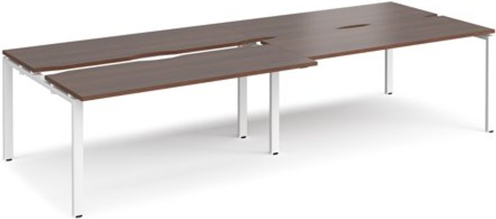 Office Monster | Adapt Bench Desk | 4 Person Rectangular Desks 3200mm With Sliding Tops | Walnut Tops With White Frames | 1200mm Depth | Adapt Adapt Bench Desk | 4 Person Rectangular Desks 3200mm With Sliding Tops | Walnut Tops With White Frames | 1200mm Depth | Adapt